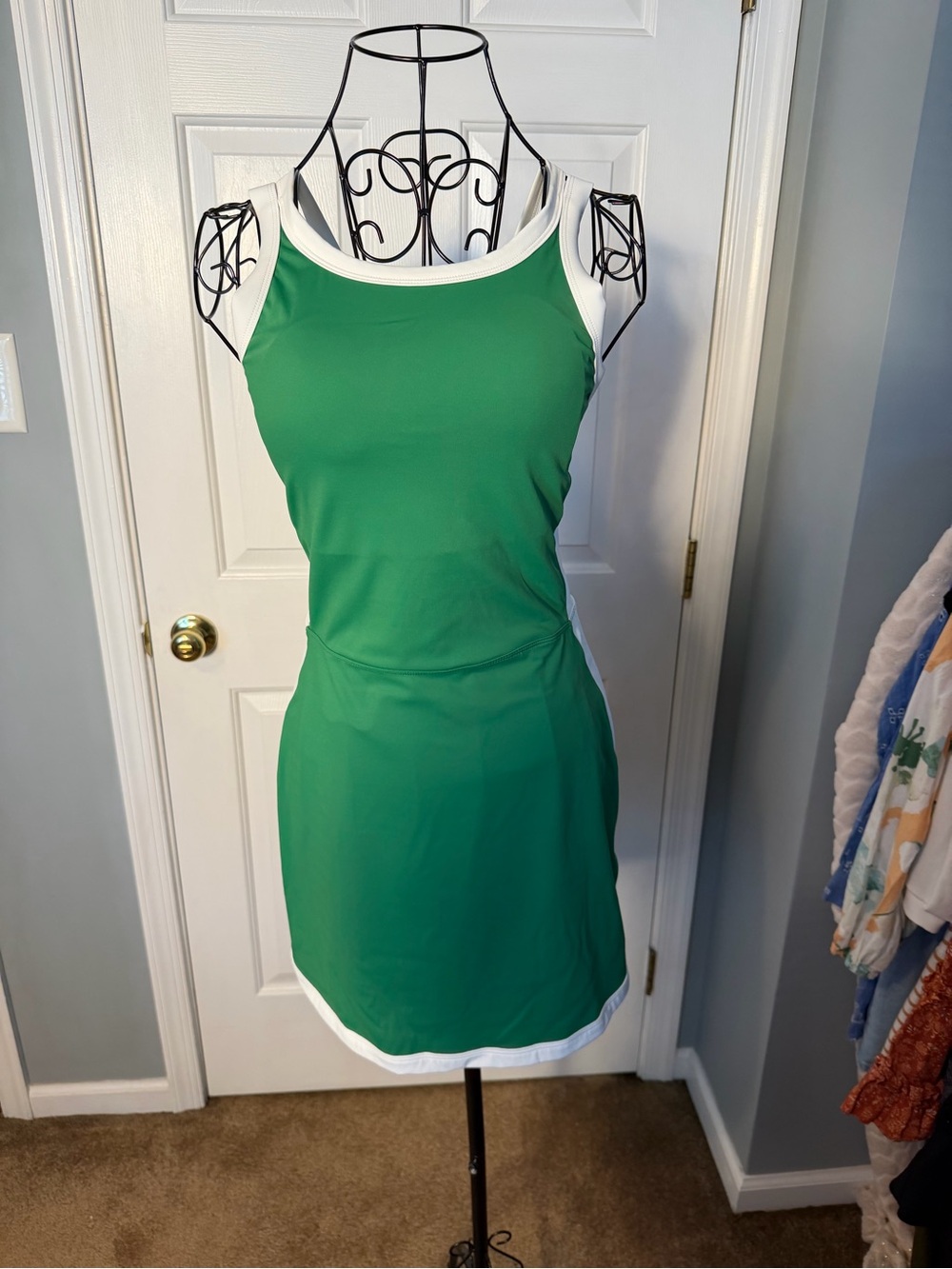 Women's Green Athletic Tank Dress with White Trim